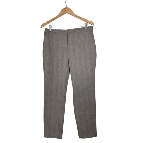 Zara Women's Checkered Houndstoorh Trousers Ankle Pants Sz 8 Brown Gray Mid Rise - Picture 1 of 8
